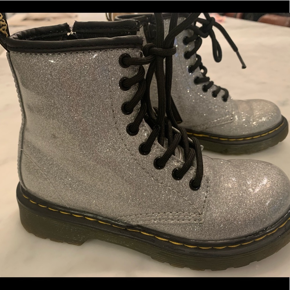Girls Silver Sparkle Doc Martens